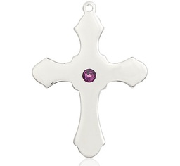 [6037SS1-STN2] Sterling Silver Cross Medal with a 3mm Amethyst Swarovski stone