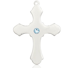 [6037SS1-STN3] Sterling Silver Cross Medal with a 3mm Aqua Swarovski stone