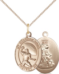 [8710GF/18GF] 14kt Gold Filled Guardian Angel Track&amp;Field Pendant on a 18 inch Gold Filled Light Curb chain