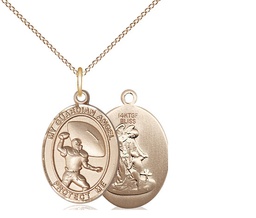 [8710GF/18GF] 14kt Gold Filled Guardian Angel Track&amp;Field Pendant on a 18 inch Gold Filled Light Curb chain