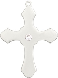 [6037SS1-STN4] Sterling Silver Cross Medal with a 3mm Crystal Swarovski stone