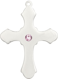 [6037SS1-STN6] Sterling Silver Cross Medal with a 3mm Light Amethyst Swarovski stone