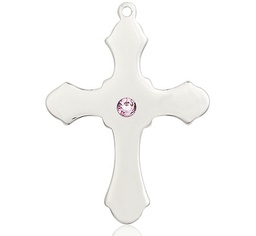 [6037SS1-STN6] Sterling Silver Cross Medal with a 3mm Light Amethyst Swarovski stone