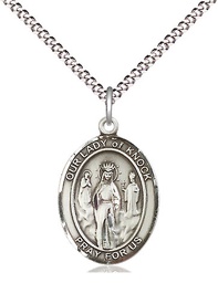 [8246SS/18S] Sterling Silver Our Lady of Knock Pendant on a 18 inch Light Rhodium Light Curb chain