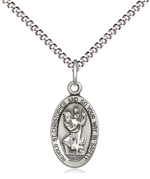 [4122CSS/18S] Sterling Silver Saint Christopher Pendant on a 18 inch Light Rhodium Light Curb chain