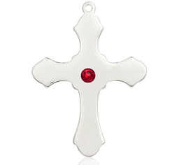 [6037SS1-STN7] Sterling Silver Cross Medal with a 3mm Ruby Swarovski stone