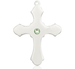 [6037SS1-STN8] Sterling Silver Cross Medal with a 3mm Peridot Swarovski stone