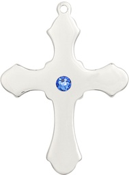 [6037SS1-STN9] Sterling Silver Cross Medal with a 3mm Sapphire Swarovski stone