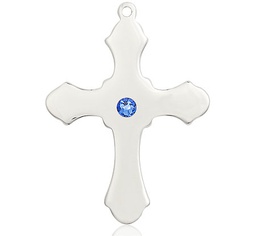 [6037SS1-STN9] Sterling Silver Cross Medal with a 3mm Sapphire Swarovski stone