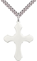 [6037SS1/24S] Sterling Silver Cross Pendant on a 24 inch Light Rhodium Heavy Curb chain