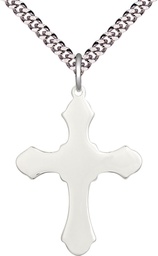 [6037SS1/24S] Sterling Silver Cross Pendant on a 24 inch Light Rhodium Heavy Curb chain