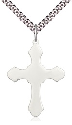 [6037SS1/24S] Sterling Silver Cross Pendant on a 24 inch Light Rhodium Heavy Curb chain