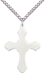 [6037SS1/24SS] Sterling Silver Cross Pendant on a 24 inch Sterling Silver Heavy Curb chain