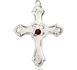 [6037SS2-STN1] Sterling Silver Cross Medal with a 3mm Garnet Swarovski stone