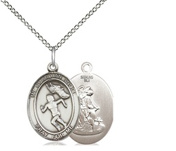 [8710SS/18SS] Sterling Silver Guardian Angel Track&amp;Field Pendant on a 18 inch Sterling Silver Light Curb chain
