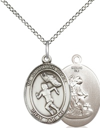 [8710SS/18SS] Sterling Silver Guardian Angel Track&amp;Field Pendant on a 18 inch Sterling Silver Light Curb chain