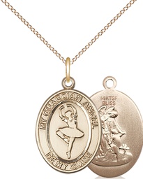 [8712GF/18GF] 14kt Gold Filled Guardian Angel Dance Pendant on a 18 inch Gold Filled Light Curb chain