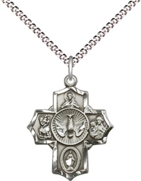 [2090SS/18S] Sterling Silver 5-Way Pendant on a 18 inch Light Rhodium Light Curb chain