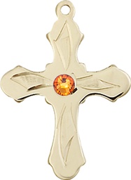 [6036KT5-STN11] 14kt Gold Cross Medal with a 3mm Topaz Swarovski stone