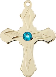 [6036KT5-STN12] 14kt Gold Cross Medal with a 3mm Zircon Swarovski stone