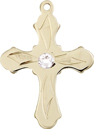 [6036KT5-STN4] 14kt Gold Cross Medal with a 3mm Crystal Swarovski stone