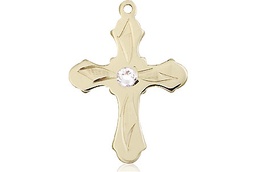 [6036KT5-STN4] 14kt Gold Cross Medal with a 3mm Crystal Swarovski stone