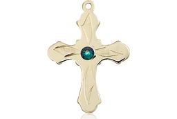 [6036KT5-STN5] 14kt Gold Cross Medal with a 3mm Emerald Swarovski stone