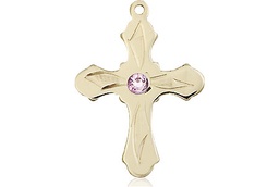 [6036KT5-STN6] 14kt Gold Cross Medal with a 3mm Light Amethyst Swarovski stone