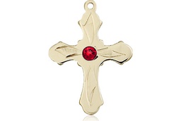 [6036KT5-STN7] 14kt Gold Cross Medal with a 3mm Ruby Swarovski stone