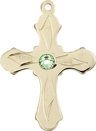 [6036KT5-STN8] 14kt Gold Cross Medal with a 3mm Peridot Swarovski stone