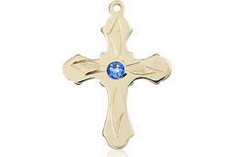 [6036KT5-STN9] 14kt Gold Cross Medal with a 3mm Sapphire Swarovski stone