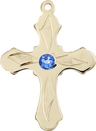 [6036KT5-STN9] 14kt Gold Cross Medal with a 3mm Sapphire Swarovski stone