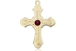 [6036KT6-STN1] 14kt Gold Cross Medal with a 3mm Garnet Swarovski stone