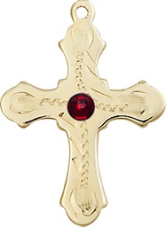 [6036KT6-STN1] 14kt Gold Cross Medal with a 3mm Garnet Swarovski stone