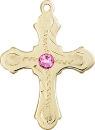 [6036KT6-STN10] 14kt Gold Cross Medal with a 3mm Rose Swarovski stone