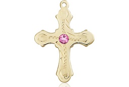 [6036KT6-STN10] 14kt Gold Cross Medal with a 3mm Rose Swarovski stone