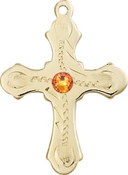 [6036KT6-STN11] 14kt Gold Cross Medal with a 3mm Topaz Swarovski stone