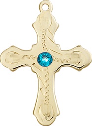 [6036KT6-STN12] 14kt Gold Cross Medal with a 3mm Zircon Swarovski stone