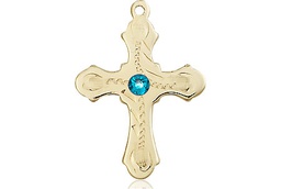 [6036KT6-STN12] 14kt Gold Cross Medal with a 3mm Zircon Swarovski stone