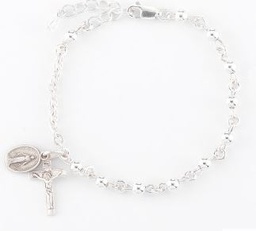 [B8504] High Polished Round Sterling Silver Rosary Bracelet 4mm
