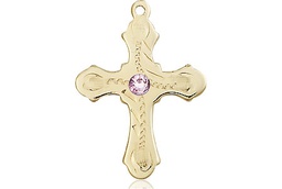 [6036KT6-STN6] 14kt Gold Cross Medal with a 3mm Light Amethyst Swarovski stone