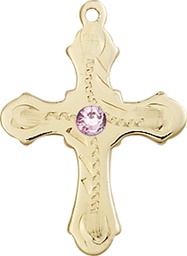 [6036KT6-STN6] 14kt Gold Cross Medal with a 3mm Light Amethyst Swarovski stone