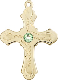 [6036KT6-STN8] 14kt Gold Cross Medal with a 3mm Peridot Swarovski stone