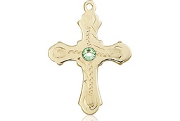 [6036KT6-STN8] 14kt Gold Cross Medal with a 3mm Peridot Swarovski stone