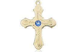 [6036KT6-STN9] 14kt Gold Cross Medal with a 3mm Sapphire Swarovski stone