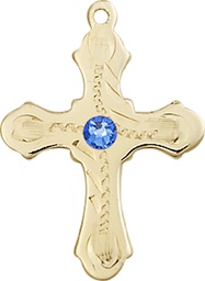 [6036KT6-STN9] 14kt Gold Cross Medal with a 3mm Sapphire Swarovski stone