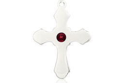 [6036SS1-STN1] Sterling Silver Cross Medal with a 3mm Garnet Swarovski stone