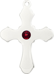 [6036SS1-STN1] Sterling Silver Cross Medal with a 3mm Garnet Swarovski stone