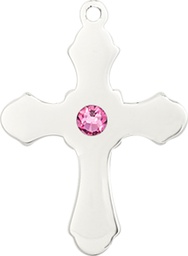 [6036SS1-STN10] Sterling Silver Cross Medal with a 3mm Rose Swarovski stone