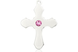 [6036SS1-STN10] Sterling Silver Cross Medal with a 3mm Rose Swarovski stone